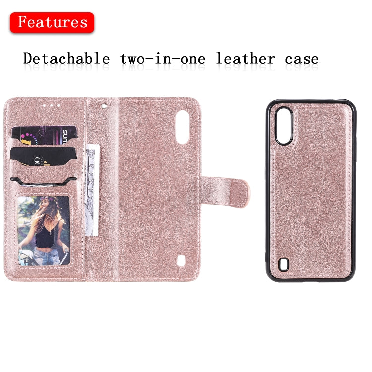 For Samsung Galaxy A01(EU Version) 2 in 1 Solid Color Detachable PU Leather Case with Card Slots & Magnetic Holder & Photo Frame & Wallet & Strap