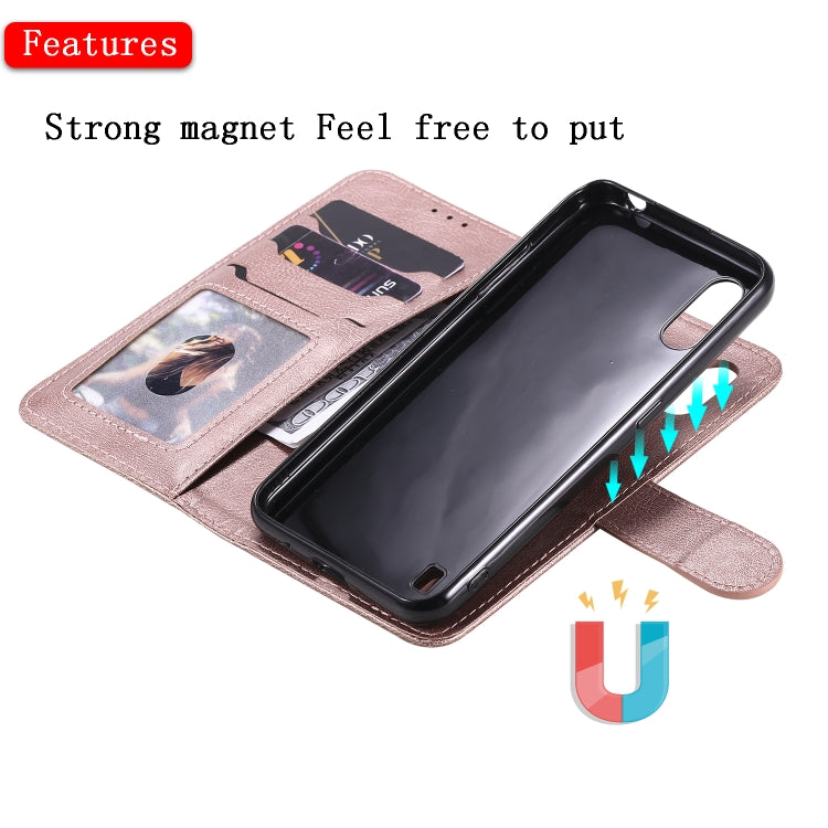 For Samsung Galaxy A01(EU Version) 2 in 1 Solid Color Detachable PU Leather Case with Card Slots & Magnetic Holder & Photo Frame & Wallet & Strap