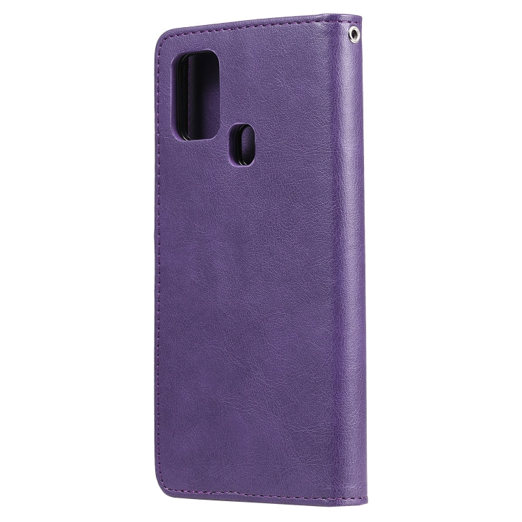 For Samsung Galaxy A21s 2 in 1 Solid Color Detachable PU Leather Case with Card Slots & Magnetic Holder & Photo Frame & Wallet & Strap