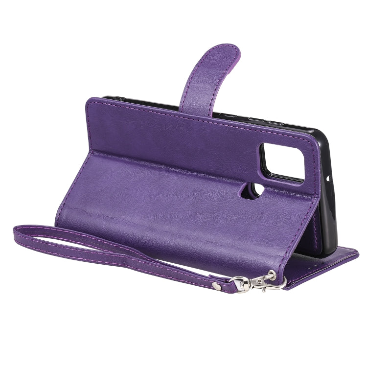 For Samsung Galaxy A21s 2 in 1 Solid Color Detachable PU Leather Case with Card Slots & Magnetic Holder & Photo Frame & Wallet & Strap