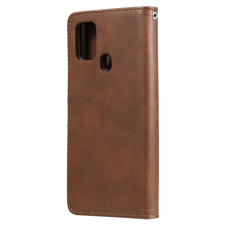 For Samsung Galaxy A21s 2 in 1 Solid Color Detachable PU Leather Case with Card Slots & Magnetic Holder & Photo Frame & Wallet & Strap