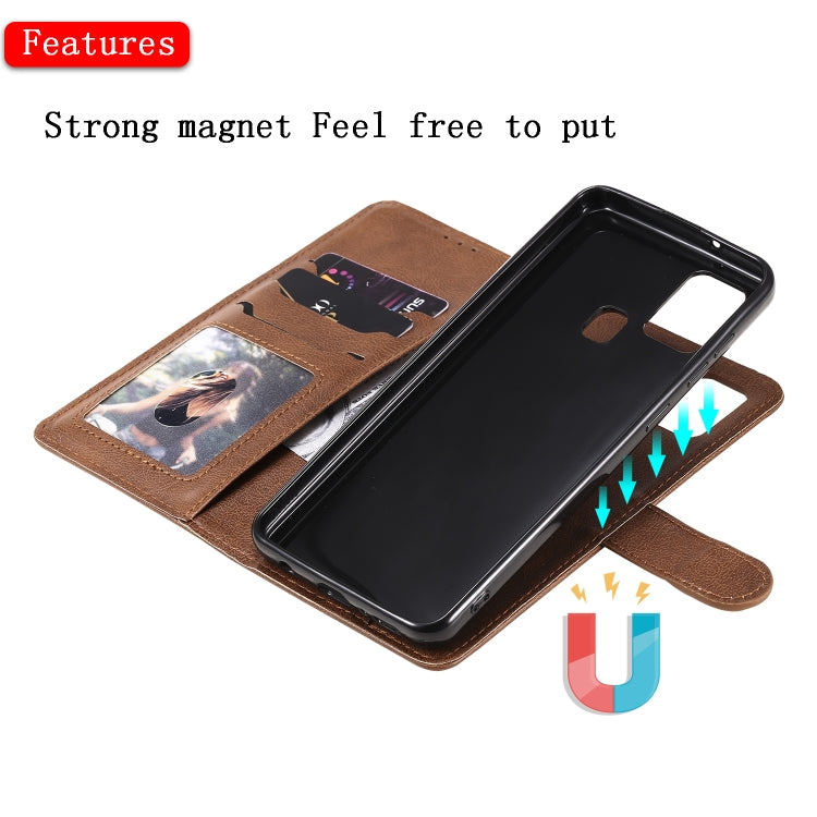 For Samsung Galaxy A21s 2 in 1 Solid Color Detachable PU Leather Case with Card Slots & Magnetic Holder & Photo Frame & Wallet & Strap