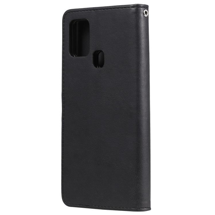 For Samsung Galaxy A21s 2 in 1 Solid Color Detachable PU Leather Case with Card Slots & Magnetic Holder & Photo Frame & Wallet & Strap