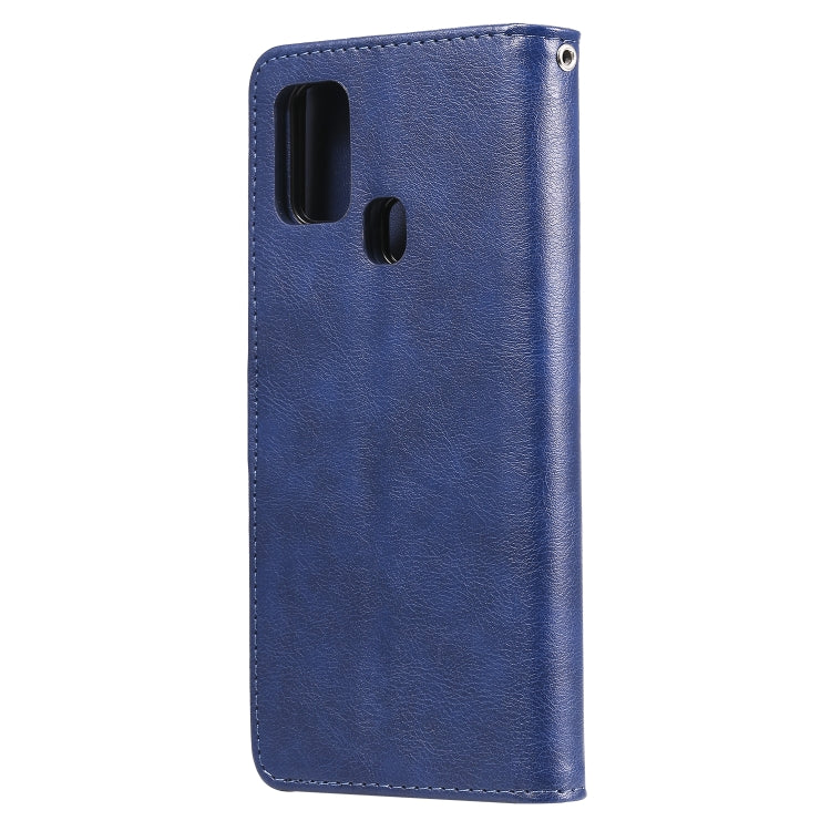 For Samsung Galaxy A21s 2 in 1 Solid Color Detachable PU Leather Case with Card Slots & Magnetic Holder & Photo Frame & Wallet & Strap