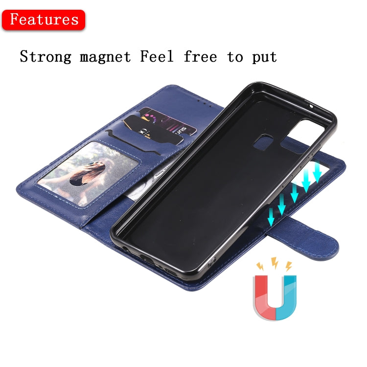 For Samsung Galaxy A21s 2 in 1 Solid Color Detachable PU Leather Case with Card Slots & Magnetic Holder & Photo Frame & Wallet & Strap