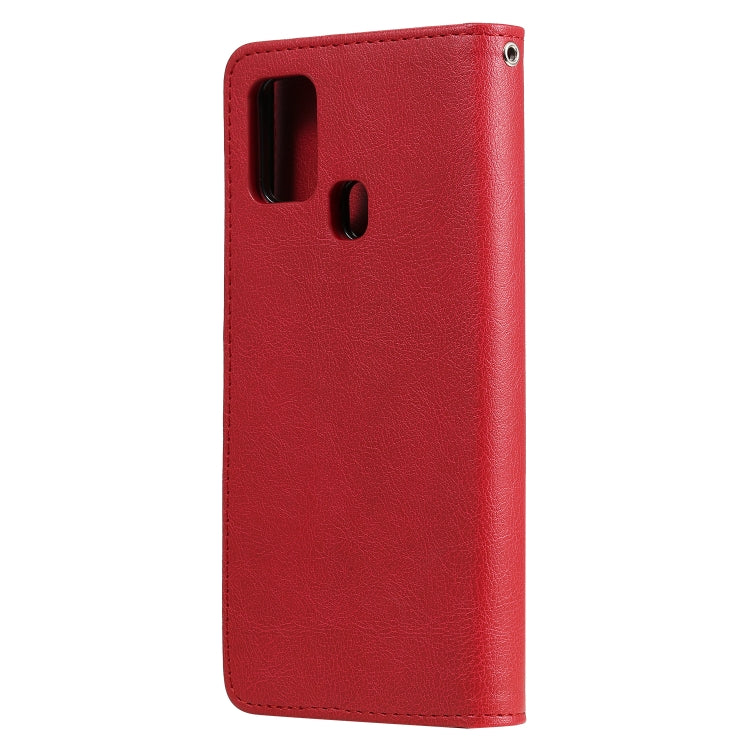For Samsung Galaxy A21s 2 in 1 Solid Color Detachable PU Leather Case with Card Slots & Magnetic Holder & Photo Frame & Wallet & Strap