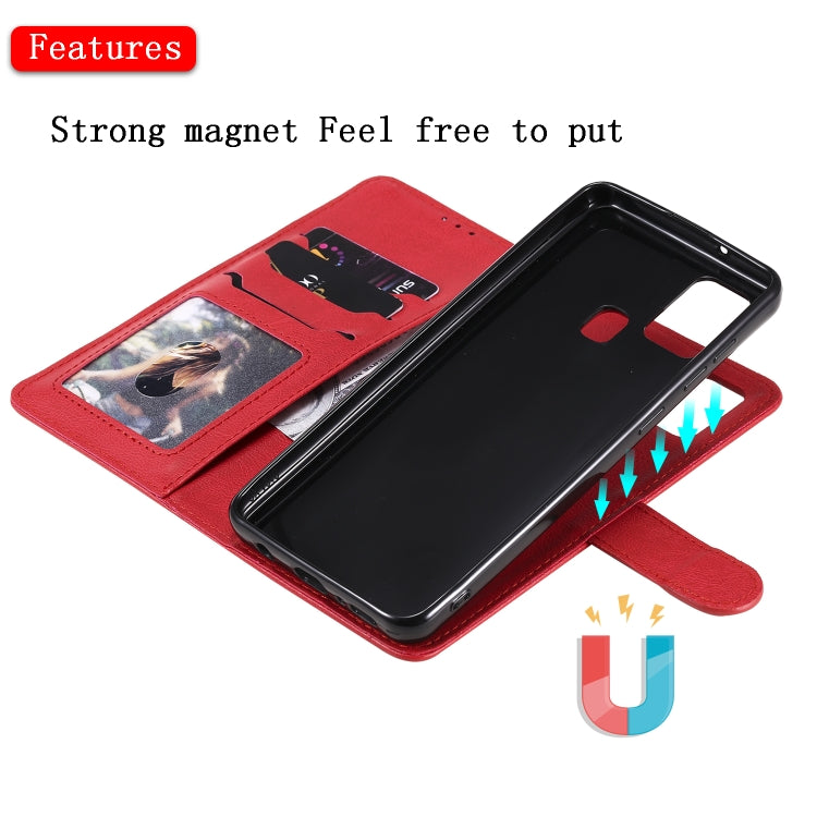 For Samsung Galaxy A21s 2 in 1 Solid Color Detachable PU Leather Case with Card Slots & Magnetic Holder & Photo Frame & Wallet & Strap