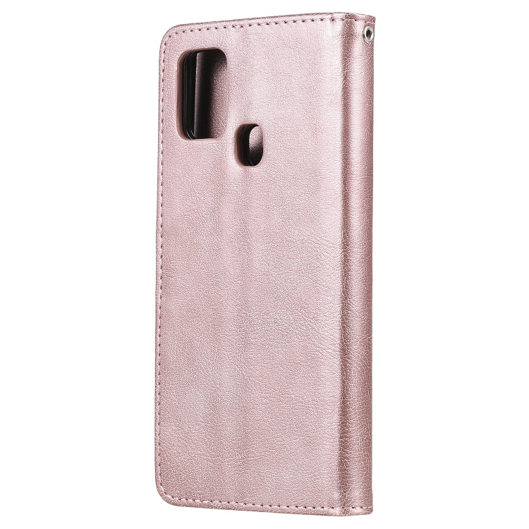 For Samsung Galaxy A21s 2 in 1 Solid Color Detachable PU Leather Case with Card Slots & Magnetic Holder & Photo Frame & Wallet & Strap