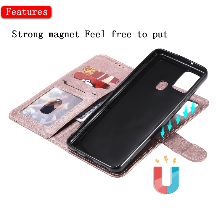 For Samsung Galaxy A21s 2 in 1 Solid Color Detachable PU Leather Case with Card Slots & Magnetic Holder & Photo Frame & Wallet & Strap