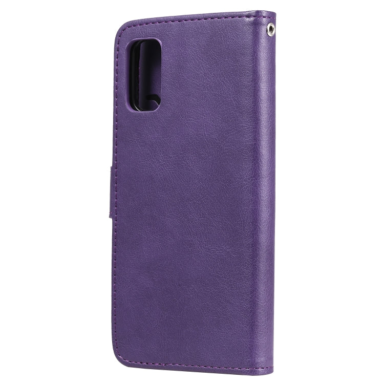 For Samsung Galaxy A41(EU Version) 2 in 1 Solid Color Detachable PU Leather Case with Card Slots & Magnetic Holder & Photo Frame & Wallet & Strap