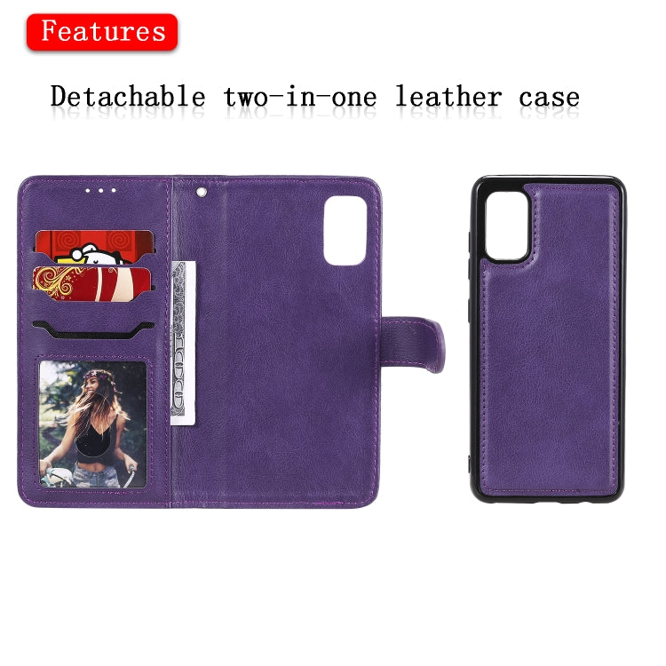 For Samsung Galaxy A41(EU Version) 2 in 1 Solid Color Detachable PU Leather Case with Card Slots & Magnetic Holder & Photo Frame & Wallet & Strap