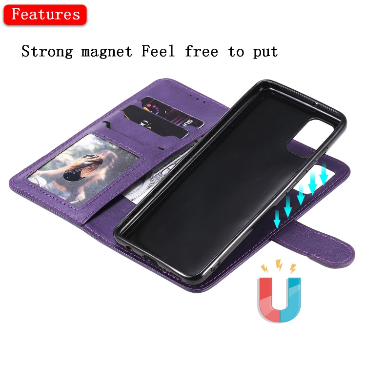 For Samsung Galaxy A41(EU Version) 2 in 1 Solid Color Detachable PU Leather Case with Card Slots & Magnetic Holder & Photo Frame & Wallet & Strap