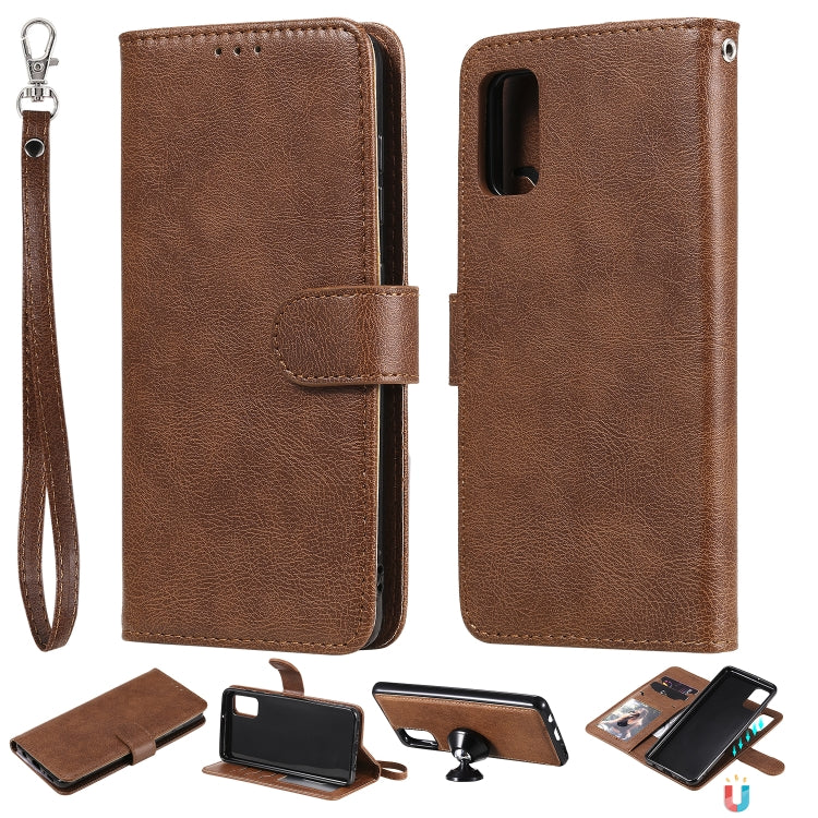 For Samsung Galaxy A41(EU Version) 2 in 1 Solid Color Detachable PU Leather Case with Card Slots & Magnetic Holder & Photo Frame & Wallet & Strap