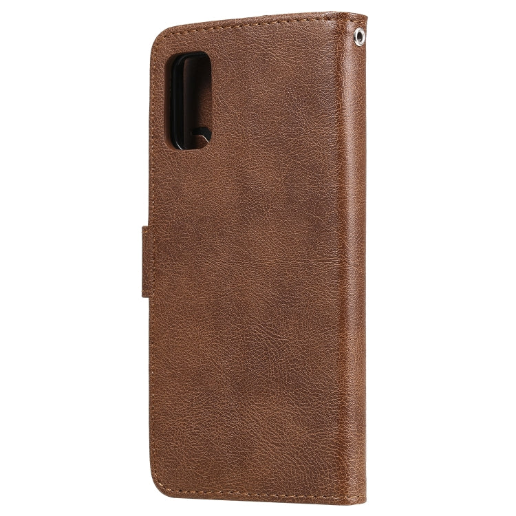 For Samsung Galaxy A41(EU Version) 2 in 1 Solid Color Detachable PU Leather Case with Card Slots & Magnetic Holder & Photo Frame & Wallet & Strap
