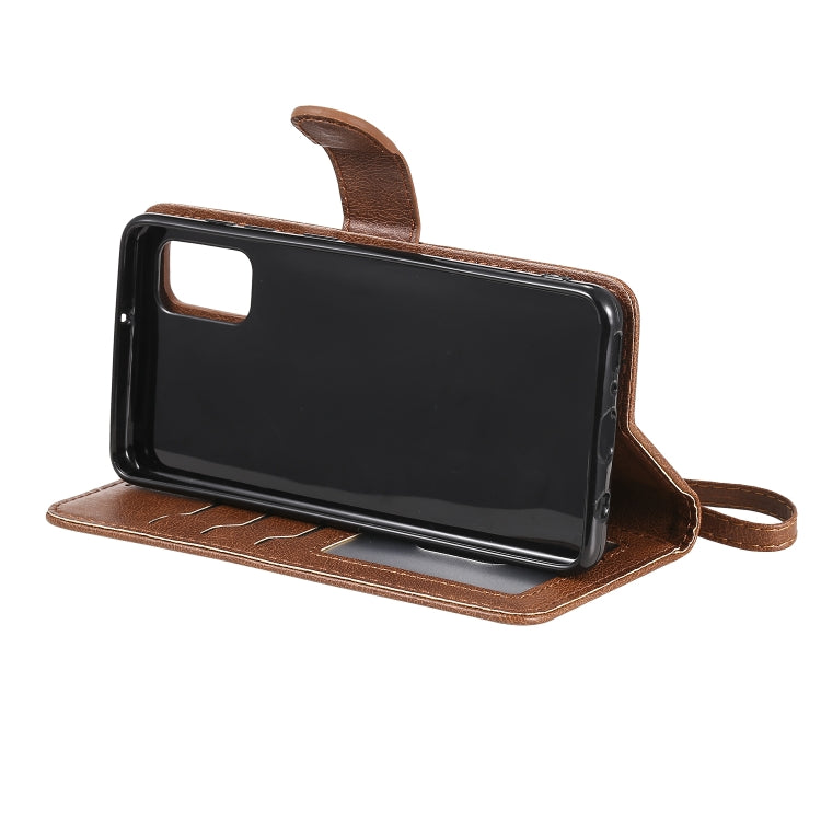 For Samsung Galaxy A41(EU Version) 2 in 1 Solid Color Detachable PU Leather Case with Card Slots & Magnetic Holder & Photo Frame & Wallet & Strap