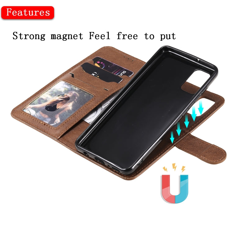For Samsung Galaxy A41(EU Version) 2 in 1 Solid Color Detachable PU Leather Case with Card Slots & Magnetic Holder & Photo Frame & Wallet & Strap