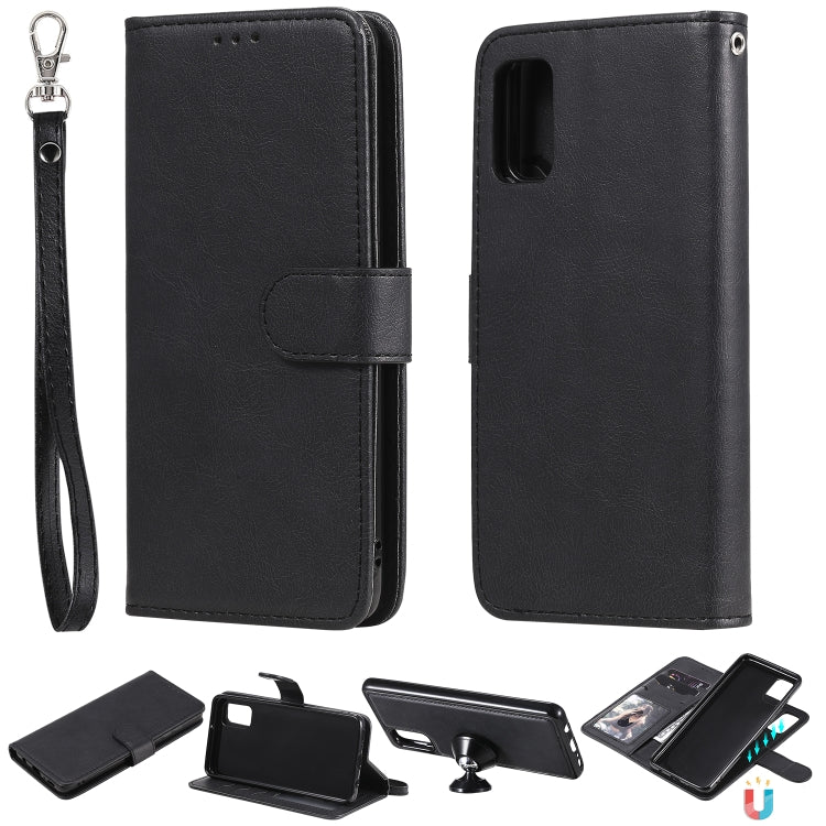 For Samsung Galaxy A41(EU Version) 2 in 1 Solid Color Detachable PU Leather Case with Card Slots & Magnetic Holder & Photo Frame & Wallet & Strap