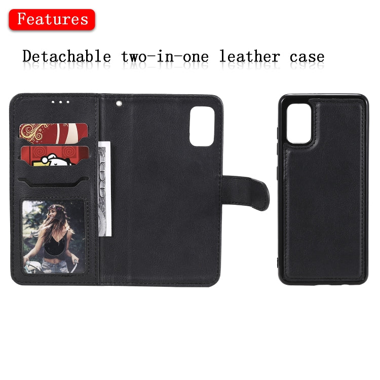 For Samsung Galaxy A41(EU Version) 2 in 1 Solid Color Detachable PU Leather Case with Card Slots & Magnetic Holder & Photo Frame & Wallet & Strap