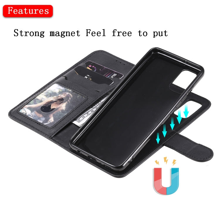 For Samsung Galaxy A41(EU Version) 2 in 1 Solid Color Detachable PU Leather Case with Card Slots & Magnetic Holder & Photo Frame & Wallet & Strap