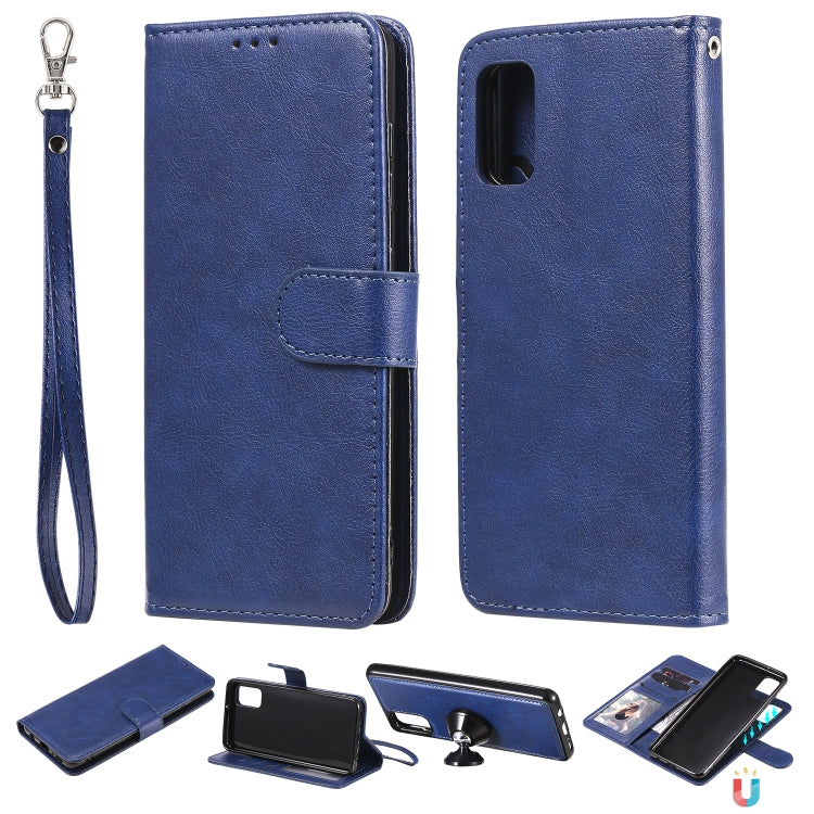 For Samsung Galaxy A41(EU Version) 2 in 1 Solid Color Detachable PU Leather Case with Card Slots & Magnetic Holder & Photo Frame & Wallet & Strap