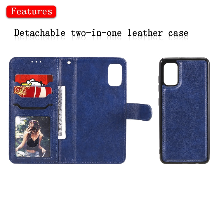 For Samsung Galaxy A41(EU Version) 2 in 1 Solid Color Detachable PU Leather Case with Card Slots & Magnetic Holder & Photo Frame & Wallet & Strap
