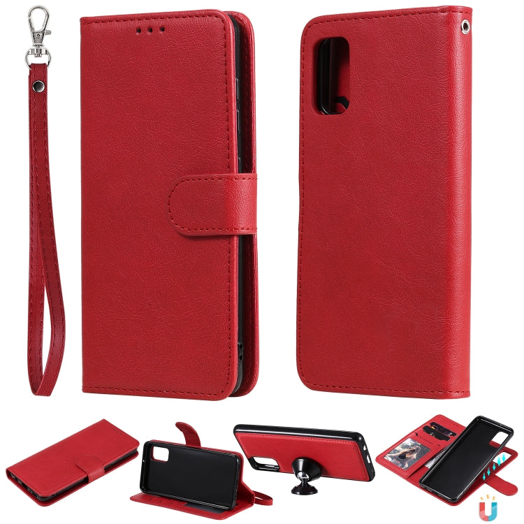 For Samsung Galaxy A41(EU Version) 2 in 1 Solid Color Detachable PU Leather Case with Card Slots & Magnetic Holder & Photo Frame & Wallet & Strap