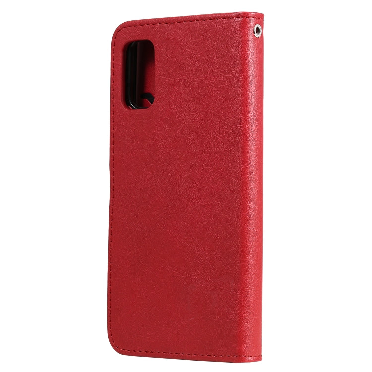 For Samsung Galaxy A41(EU Version) 2 in 1 Solid Color Detachable PU Leather Case with Card Slots & Magnetic Holder & Photo Frame & Wallet & Strap