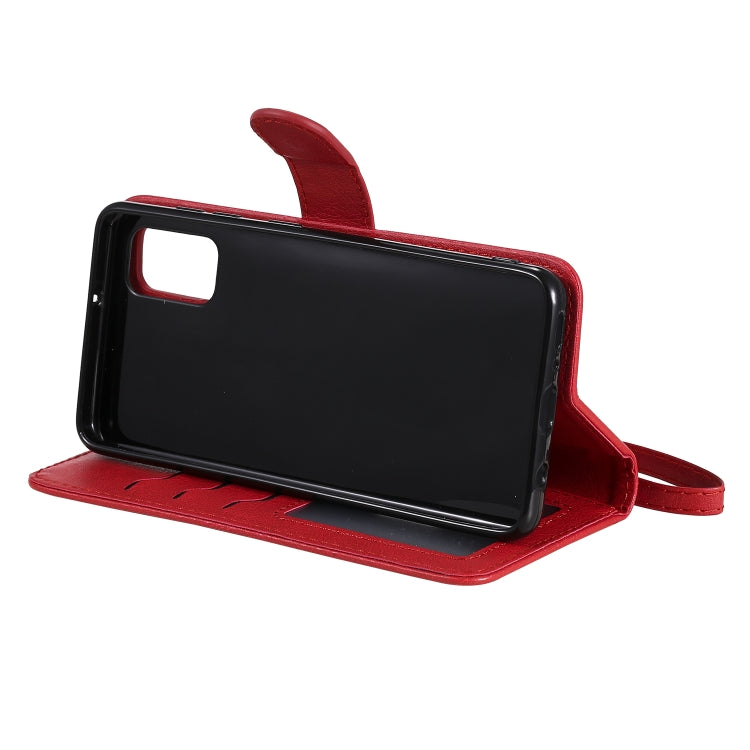 For Samsung Galaxy A41(EU Version) 2 in 1 Solid Color Detachable PU Leather Case with Card Slots & Magnetic Holder & Photo Frame & Wallet & Strap