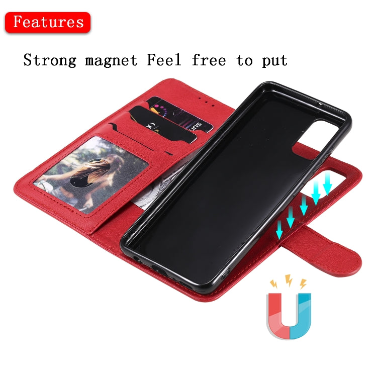 For Samsung Galaxy A41(EU Version) 2 in 1 Solid Color Detachable PU Leather Case with Card Slots & Magnetic Holder & Photo Frame & Wallet & Strap