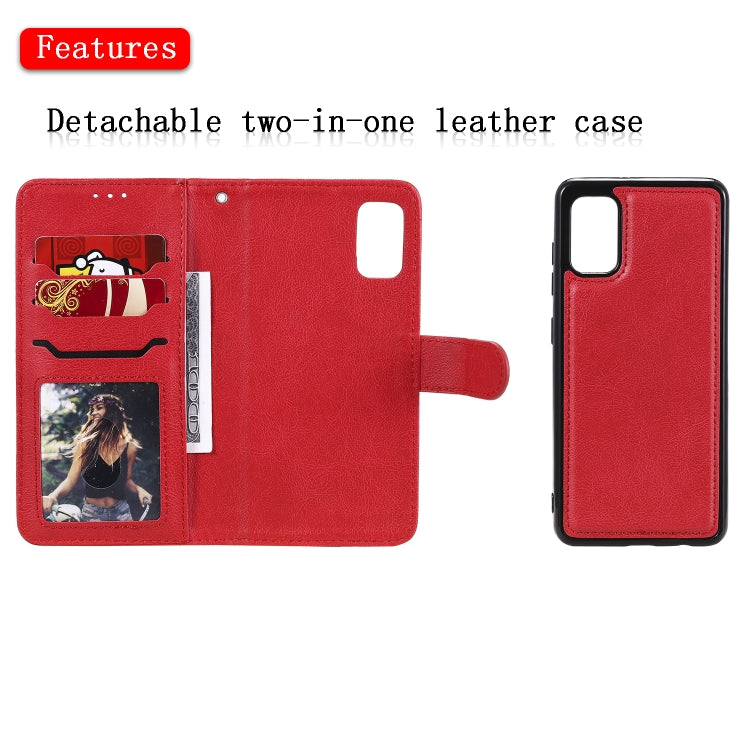 For Samsung Galaxy A41(EU Version) 2 in 1 Solid Color Detachable PU Leather Case with Card Slots & Magnetic Holder & Photo Frame & Wallet & Strap