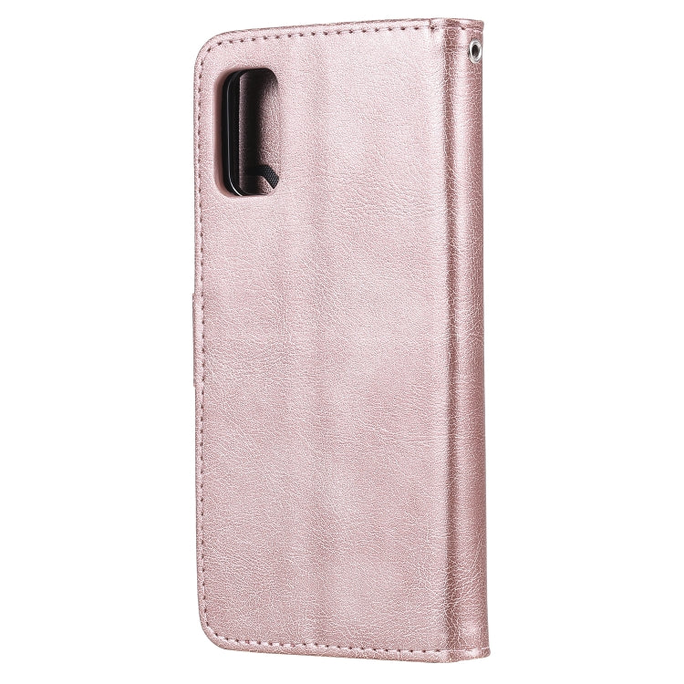 For Samsung Galaxy A41(EU Version) 2 in 1 Solid Color Detachable PU Leather Case with Card Slots & Magnetic Holder & Photo Frame & Wallet & Strap