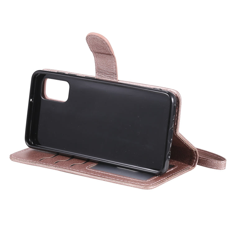 For Samsung Galaxy A41(EU Version) 2 in 1 Solid Color Detachable PU Leather Case with Card Slots & Magnetic Holder & Photo Frame & Wallet & Strap
