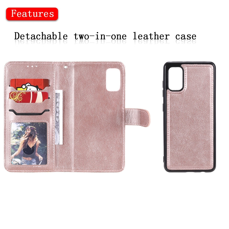 For Samsung Galaxy A41(EU Version) 2 in 1 Solid Color Detachable PU Leather Case with Card Slots & Magnetic Holder & Photo Frame & Wallet & Strap