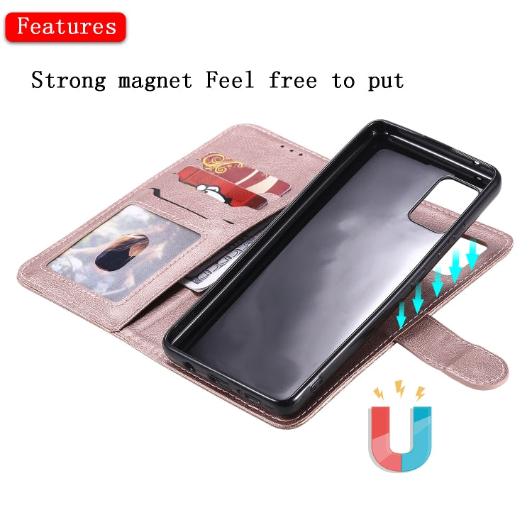For Samsung Galaxy A41(EU Version) 2 in 1 Solid Color Detachable PU Leather Case with Card Slots & Magnetic Holder & Photo Frame & Wallet & Strap