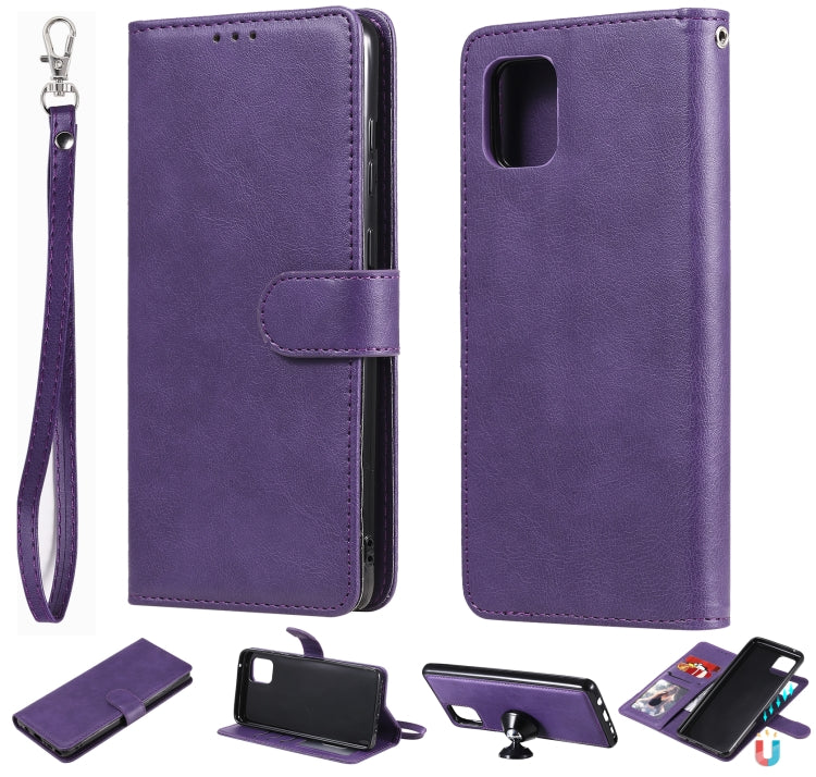 For Samsung Galaxy A81 / Note 10 Lite 2 in 1 Solid Color Detachable PU Leather Case with Card Slots & Magnetic Holder & Photo Frame & Wallet & Strap