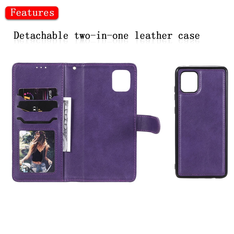 For Samsung Galaxy A81 / Note 10 Lite 2 in 1 Solid Color Detachable PU Leather Case with Card Slots & Magnetic Holder & Photo Frame & Wallet & Strap