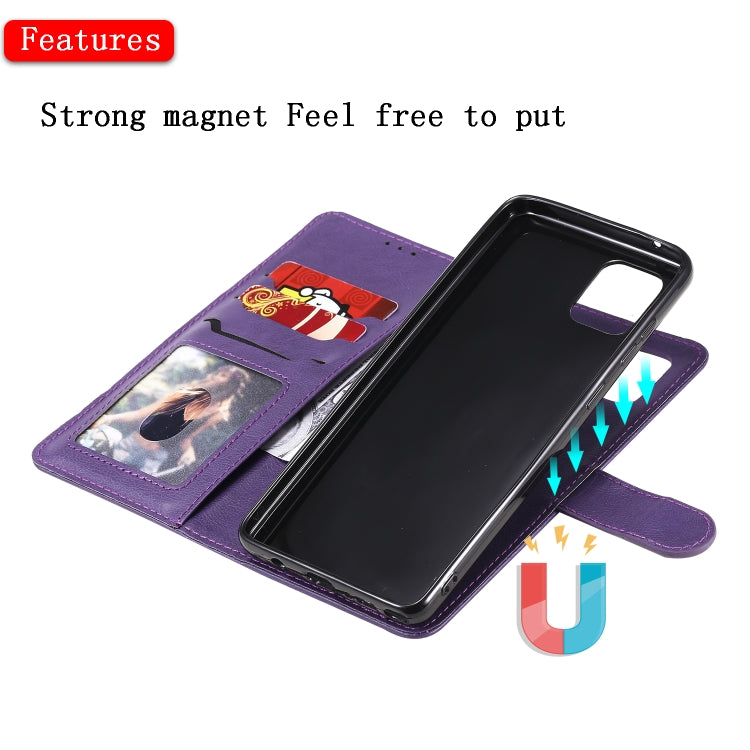 For Samsung Galaxy A81 / Note 10 Lite 2 in 1 Solid Color Detachable PU Leather Case with Card Slots & Magnetic Holder & Photo Frame & Wallet & Strap