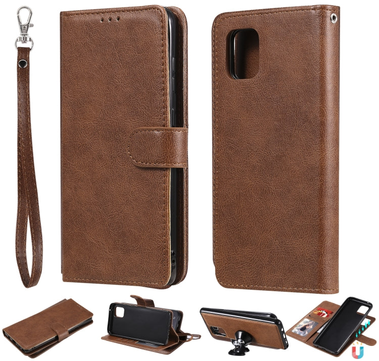 For Samsung Galaxy A81 / Note 10 Lite 2 in 1 Solid Color Detachable PU Leather Case with Card Slots & Magnetic Holder & Photo Frame & Wallet & Strap