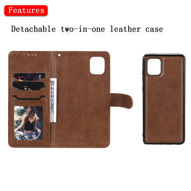 For Samsung Galaxy A81 / Note 10 Lite 2 in 1 Solid Color Detachable PU Leather Case with Card Slots & Magnetic Holder & Photo Frame & Wallet & Strap