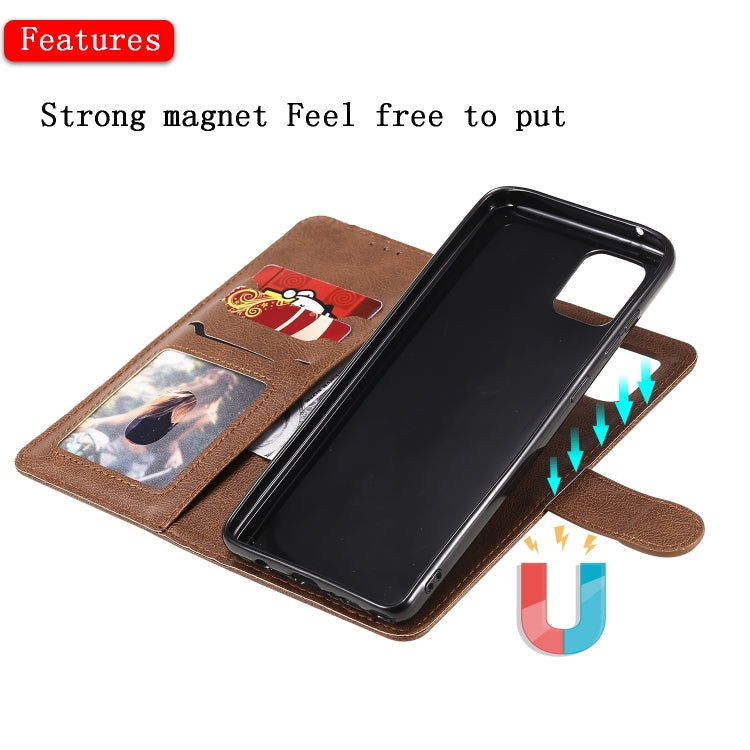 For Samsung Galaxy A81 / Note 10 Lite 2 in 1 Solid Color Detachable PU Leather Case with Card Slots & Magnetic Holder & Photo Frame & Wallet & Strap