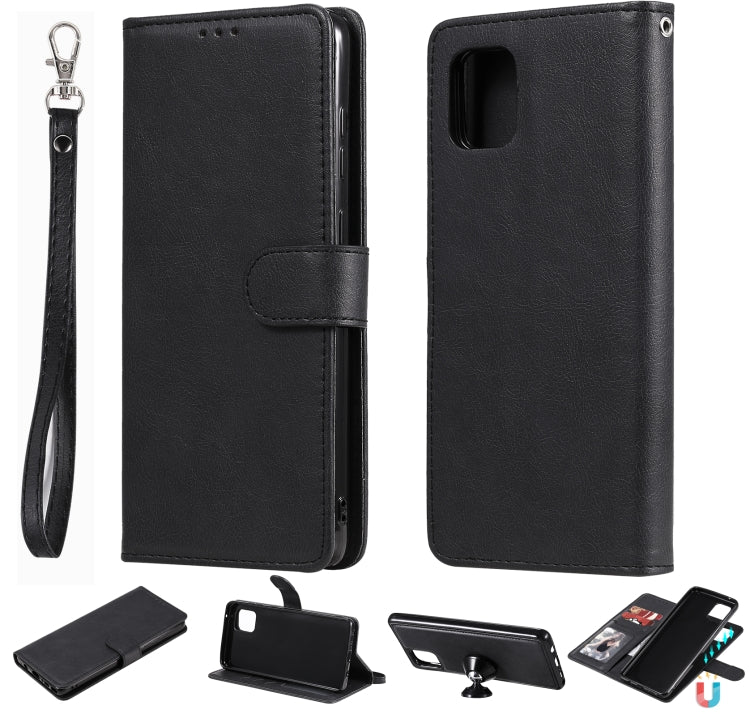 For Samsung Galaxy A81 / Note 10 Lite 2 in 1 Solid Color Detachable PU Leather Case with Card Slots & Magnetic Holder & Photo Frame & Wallet & Strap