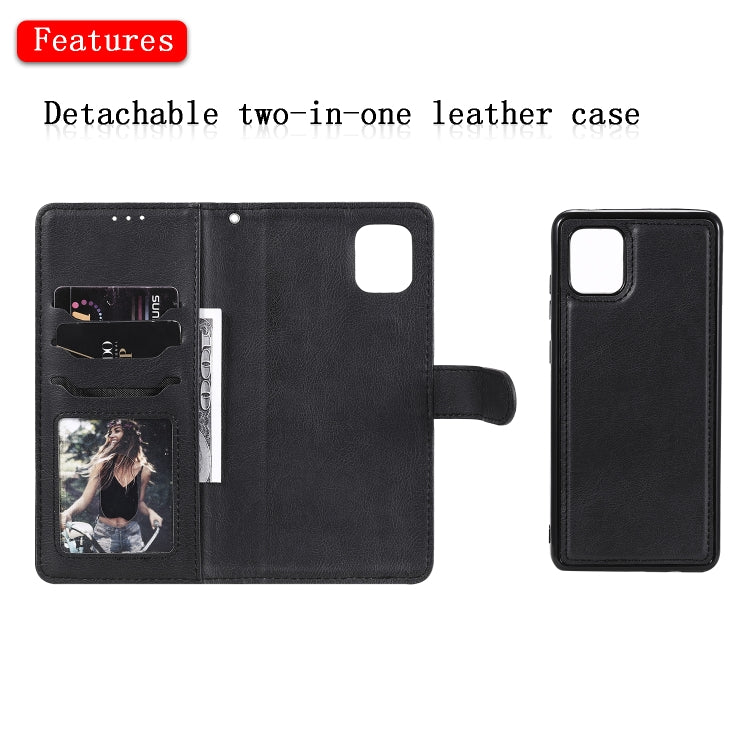 For Samsung Galaxy A81 / Note 10 Lite 2 in 1 Solid Color Detachable PU Leather Case with Card Slots & Magnetic Holder & Photo Frame & Wallet & Strap