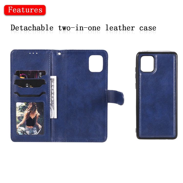 For Samsung Galaxy A81 / Note 10 Lite 2 in 1 Solid Color Detachable PU Leather Case with Card Slots & Magnetic Holder & Photo Frame & Wallet & Strap
