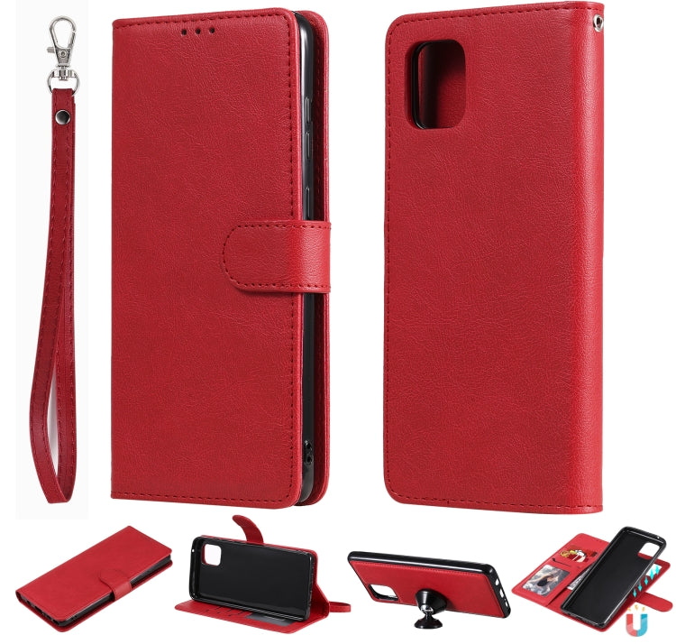 For Samsung Galaxy A81 / Note 10 Lite 2 in 1 Solid Color Detachable PU Leather Case with Card Slots & Magnetic Holder & Photo Frame & Wallet & Strap