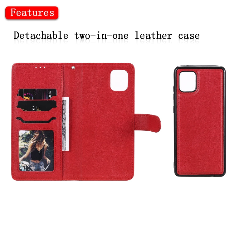 For Samsung Galaxy A81 / Note 10 Lite 2 in 1 Solid Color Detachable PU Leather Case with Card Slots & Magnetic Holder & Photo Frame & Wallet & Strap