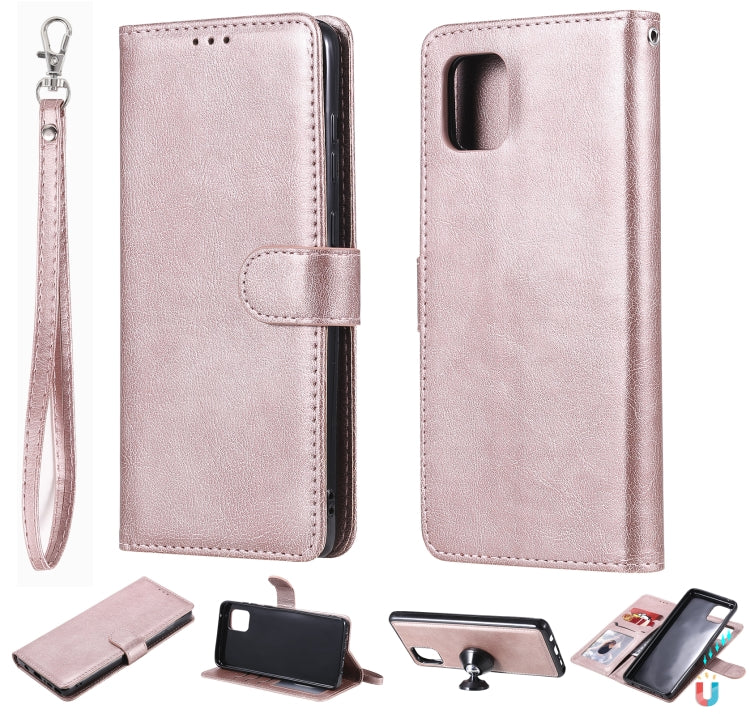 For Samsung Galaxy A81 / Note 10 Lite 2 in 1 Solid Color Detachable PU Leather Case with Card Slots & Magnetic Holder & Photo Frame & Wallet & Strap