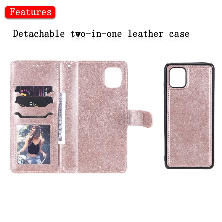 For Samsung Galaxy A81 / Note 10 Lite 2 in 1 Solid Color Detachable PU Leather Case with Card Slots & Magnetic Holder & Photo Frame & Wallet & Strap