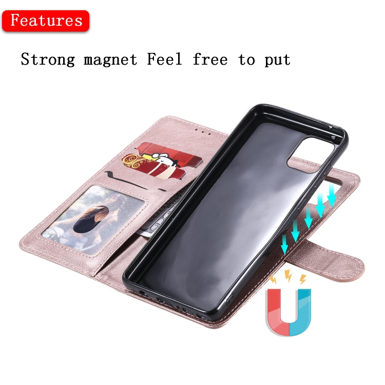 For Samsung Galaxy A81 / Note 10 Lite 2 in 1 Solid Color Detachable PU Leather Case with Card Slots & Magnetic Holder & Photo Frame & Wallet & Strap
