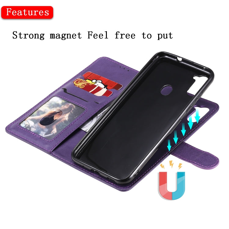 For Samsung Galaxy M11 / A11 2 in 1 Solid Color Detachable PU Leather Case with Card Slots & Magnetic Holder & Photo Frame & Wallet & Strap