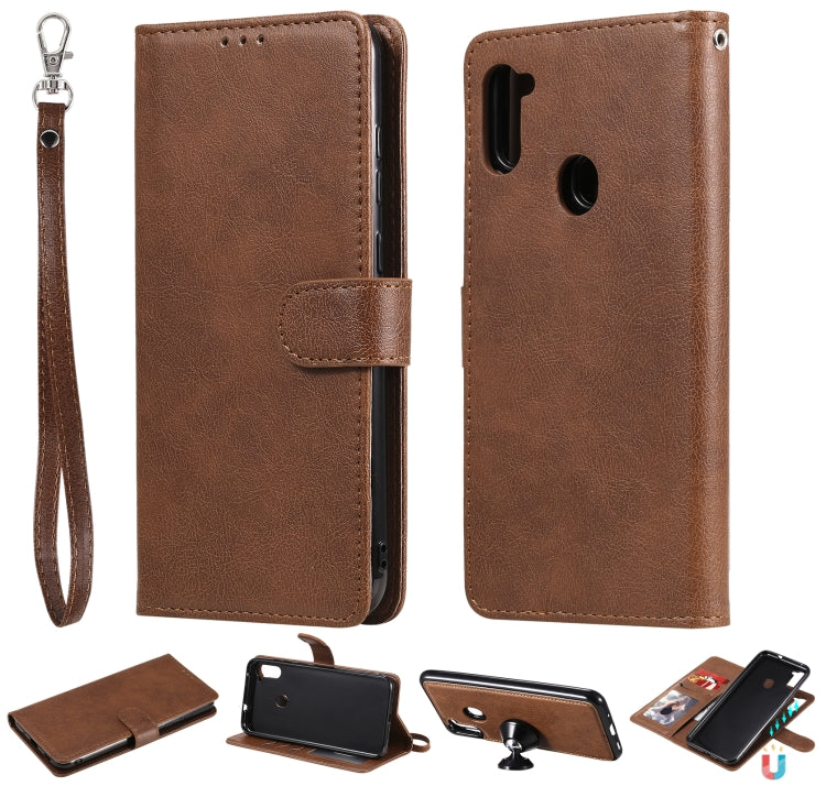 For Samsung Galaxy M11 / A11 2 in 1 Solid Color Detachable PU Leather Case with Card Slots & Magnetic Holder & Photo Frame & Wallet & Strap